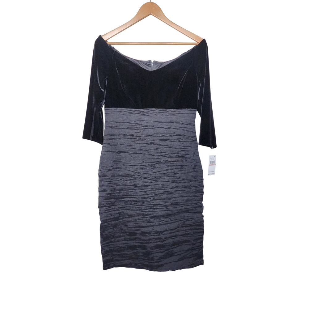 Alex Evenings Black Velvet Off Shoulder Formal Cocktail Dress Size 12